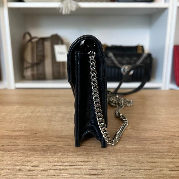 Saint Laurent YSL Grain De Poudre Matelasse Chevron Envelope Chain Wallet Black - Picture 5 of 13